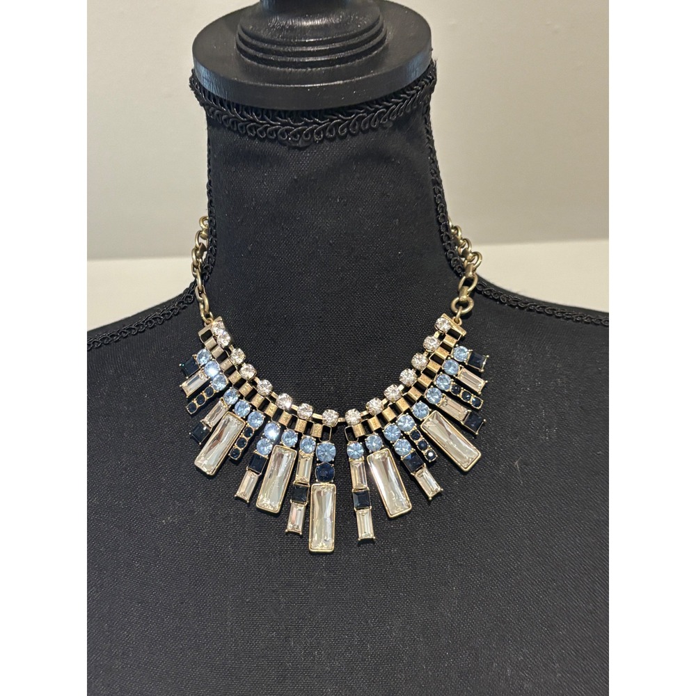 Mythologie Blue Rhinestone Cleopatra Bib Statement Necklace Gold Tone Art Deco
